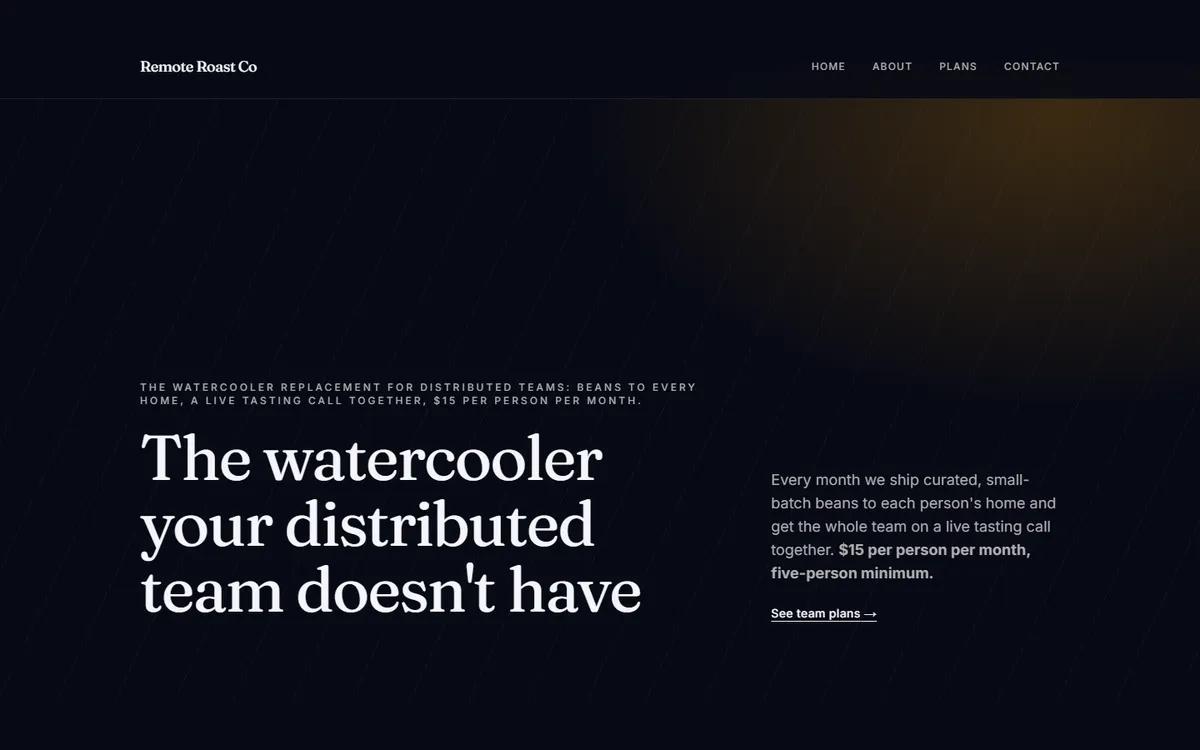 A real business website built by the agents, live and reachable at its own URL.